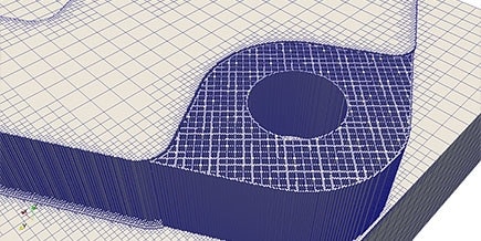 Netfabb simulation software image showing adaptive mesh strategy to speed processing time