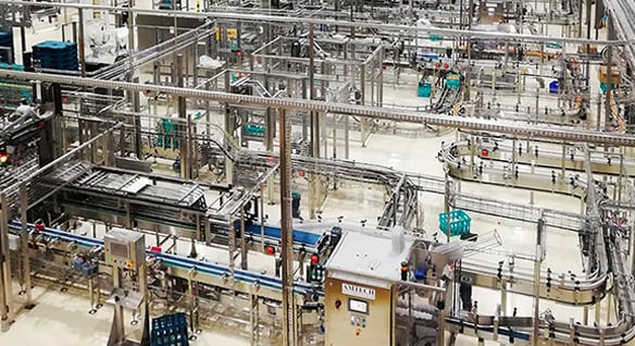 Overhead view of the interior of a production facility