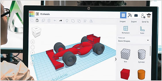 Student working on 3D model in Tinkercad