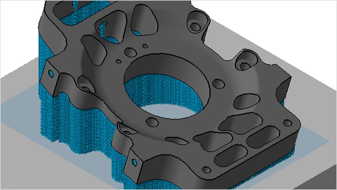 Metal part overlayed with Netfabb support script dialog 