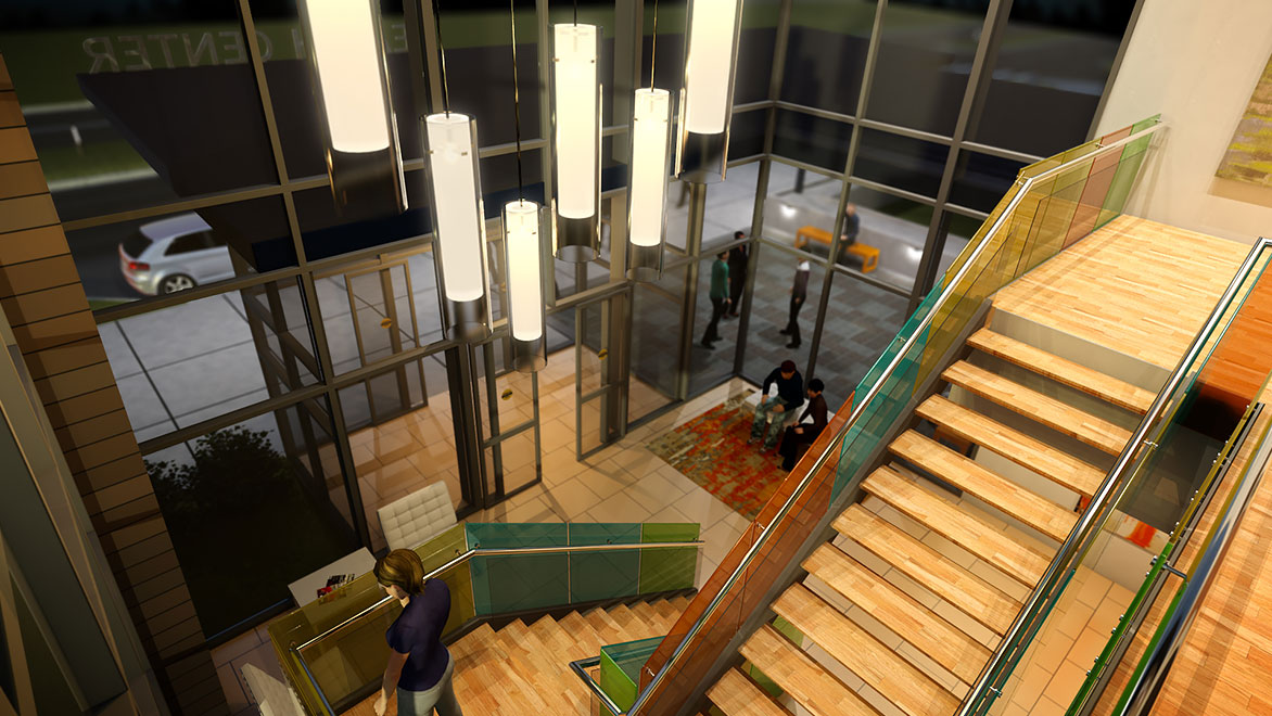 Rendering of office lobby interior